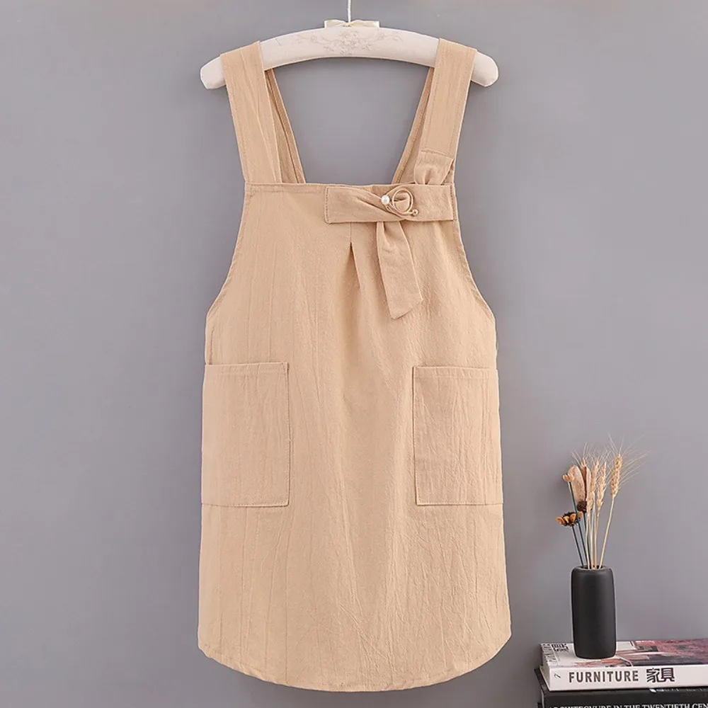 

Practical Cotton Kitchen Apron Cross Straps Loose Home Cooking Apron with Pocket Adjustable Korean Work Clothes Women