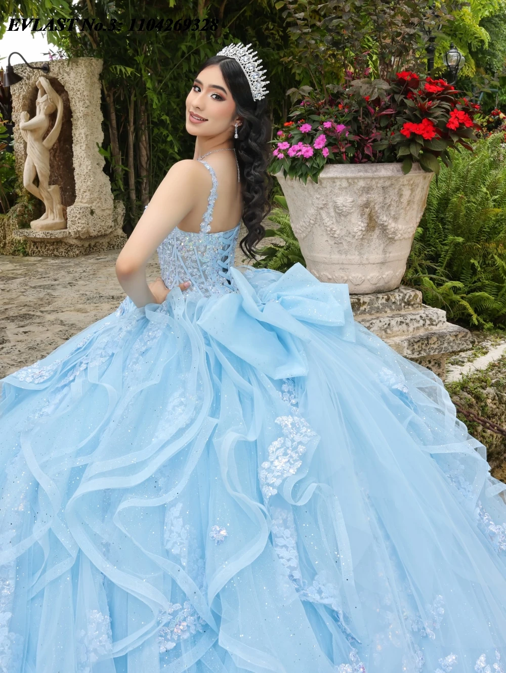 EVLAST Personalizado México Rosa Quinceanera Vestido de Baile Vestido de Renda Applique Frisado Espartilho Babados Doce 16 Vestido De 15 Anos E3Q259