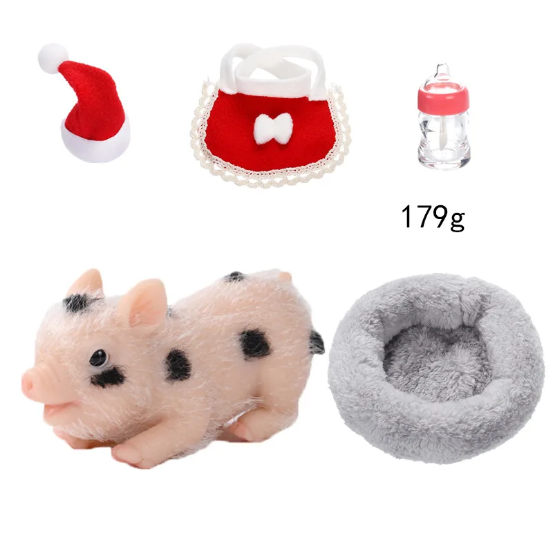 シミュレーションリボーンドール子豚ソフトシリコーン赤ちゃん豚人形おもちゃボディ毛深い豚の装飾クリスマスギフト子供教育ペットおもちゃ