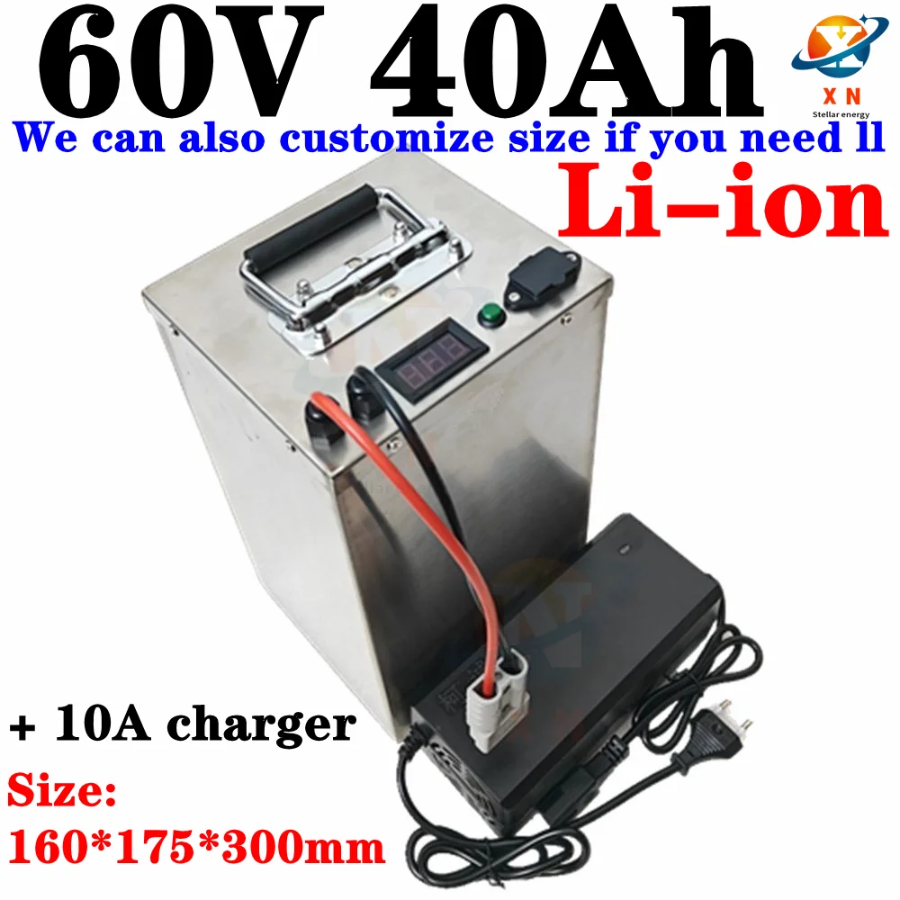 

60v 40ah lithium battery li ion battery pack with BMS for 3000w e-bike scooter bicycle motorcycle vehicle + 10A charger