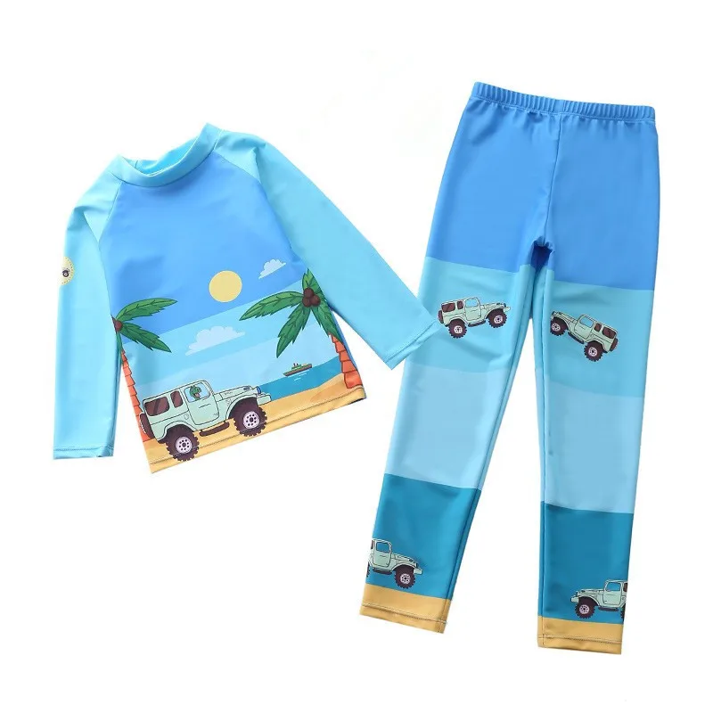 HappyFlute New Printing 2PCS Fashion Style Long Sleeve Sun Protection Surf Swimsuit For Boy