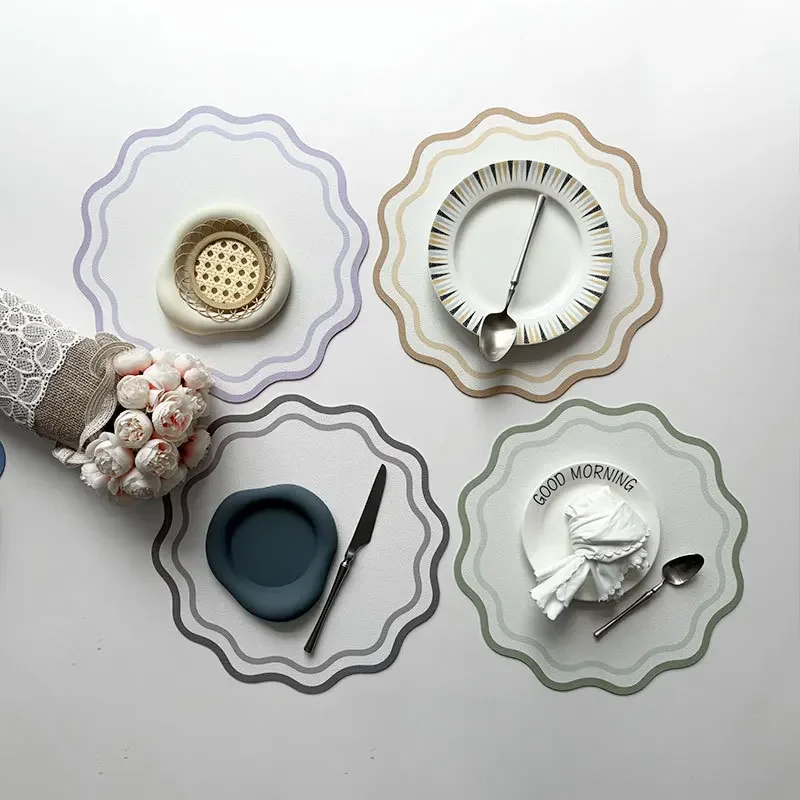 

Креативный коврик для столовых приборов из искусственной кожи с цветочным принтом, красочный полосатый кружевной изолированный коврик для посуды, коврик для декора обеденного стола, коврик для кофейной подставки