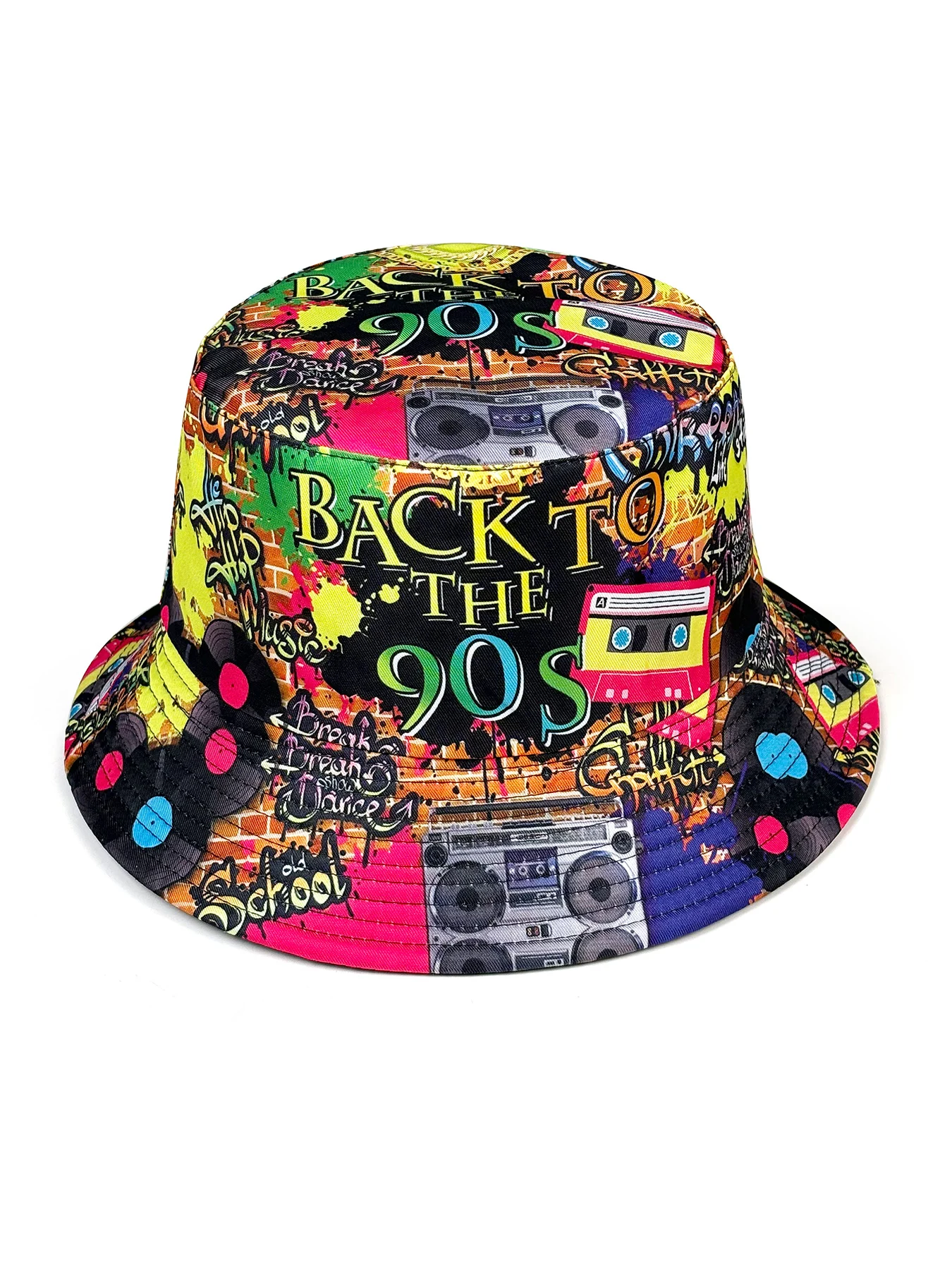 Modischer Retro-Graffiti 80er 90er Bucket Hat für Männer und Frauen, Lustiger Sommer-Frühling-Strand-Anglerhut, Packbarer Outdoor-Sonnenhut – Detail 11