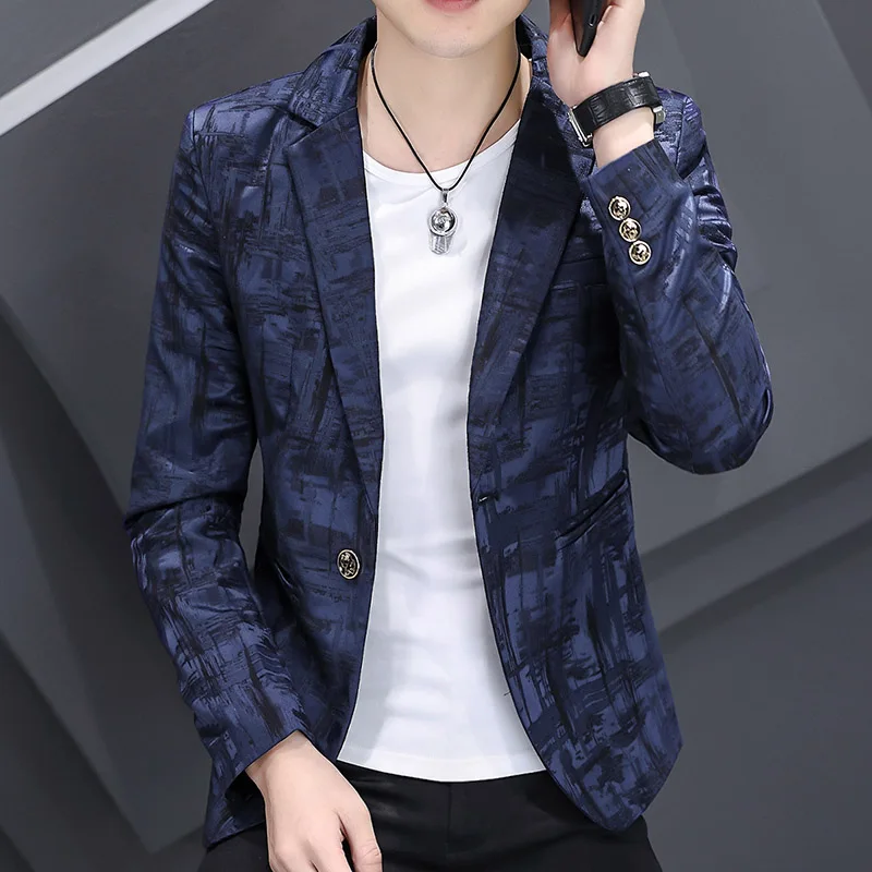 Suit Jacket Man Dress Blazer Fashion Personality Splicing Gradual Change Small Suit  Men\'s Clothing Fashion Hombre Blazer Men