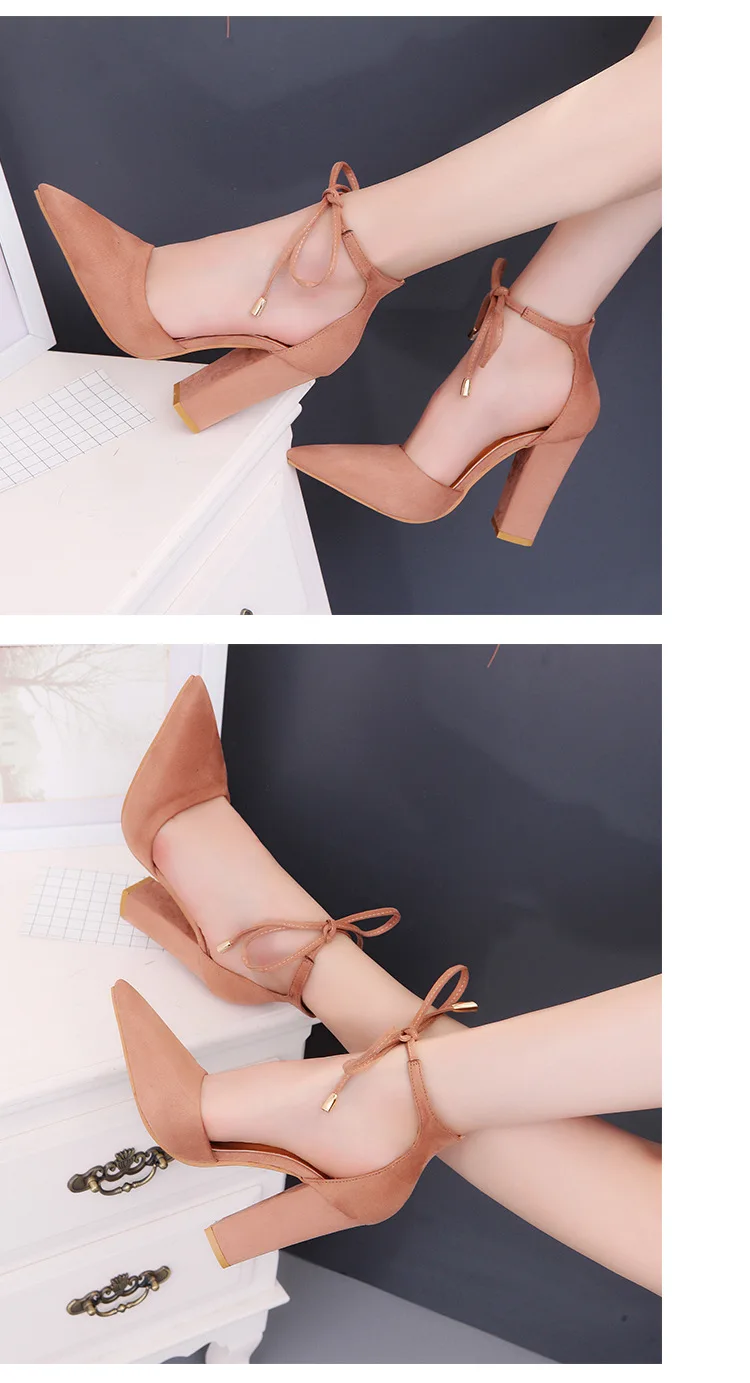 Autumn 2024 New Pointed Thick Heel Strap High Heel Shoes Elegant Fashion Solid Color Party High Heel Sandals Shoes for Women