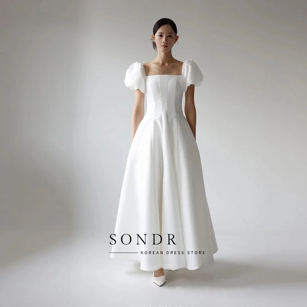 Sondr personnalisé col carré Satin coréen robes de soirée de mariage manches courtes Corset dos Photo Shoot robe mariée bal fête