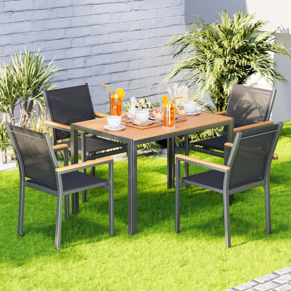 

Outdoor Patio Table for 4-6 Person, 43×28in Rectangle Outdoor Dining Table with Wooden-Like Top and Aluminum Frame, Heat and We