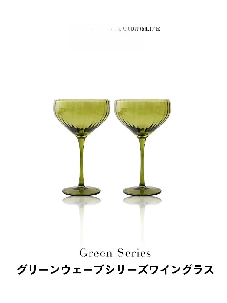 

Retro een Stripe Glass Wine Glasses High Footed Red Wine Cup Crystal Glass Handmade Japanese Sle Drinkware TLife·een