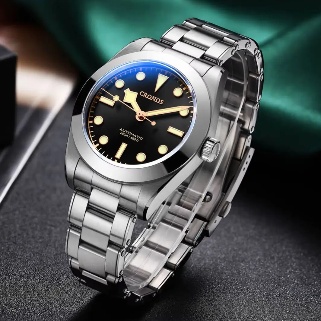 CRONOS Men Automatic Watch 39mm Mechanical Wristwatch Luminous Diver 20Bar Waterproof Sapphire Mirror Snowflake Hand NH35 PT5000