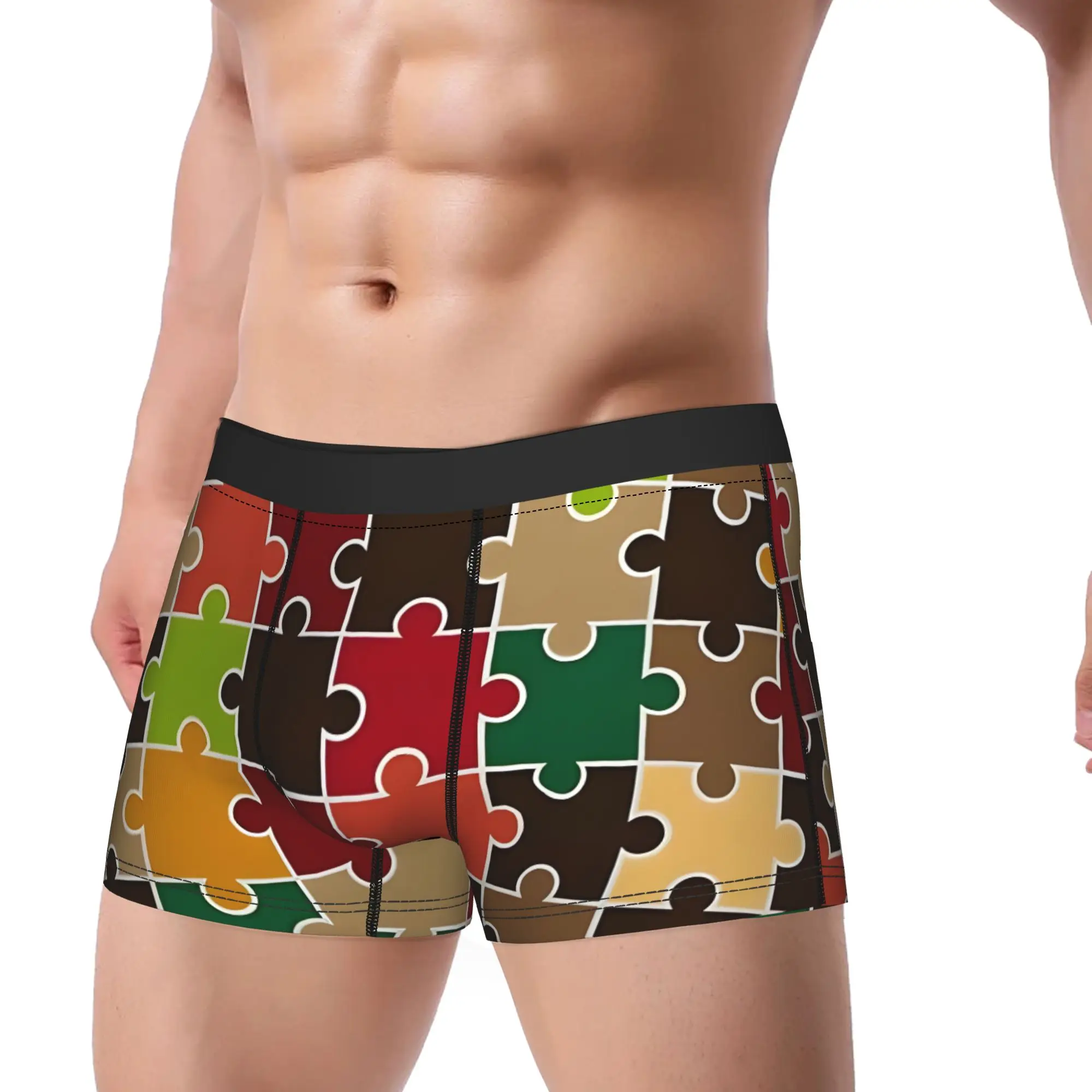 Multi Colored Jigsaw Puzzle Pattern Underpants Breathbale Panties Man Underwear Puzzle Comfortable Shorts Boxer Briefs