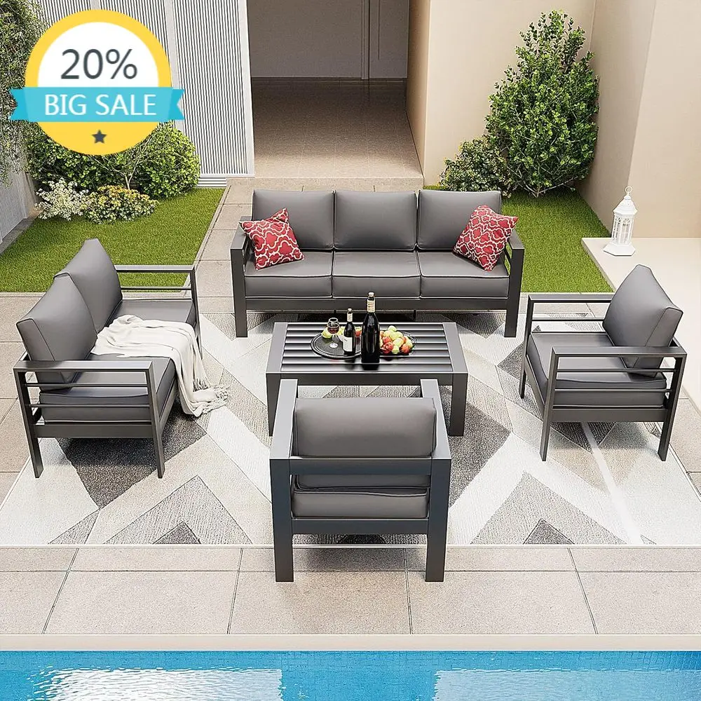 

Современный уличный секционный диван-комплект с кофейным столиком для балкона, сада - с серыми водонепроницаемыми чехлами в комплекте