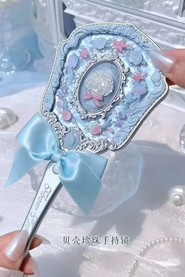 Flower Know Swan Ballet Series Hand Holding Mirror 3 Types Exquisite Relief Makeup Tools Pink Blue White