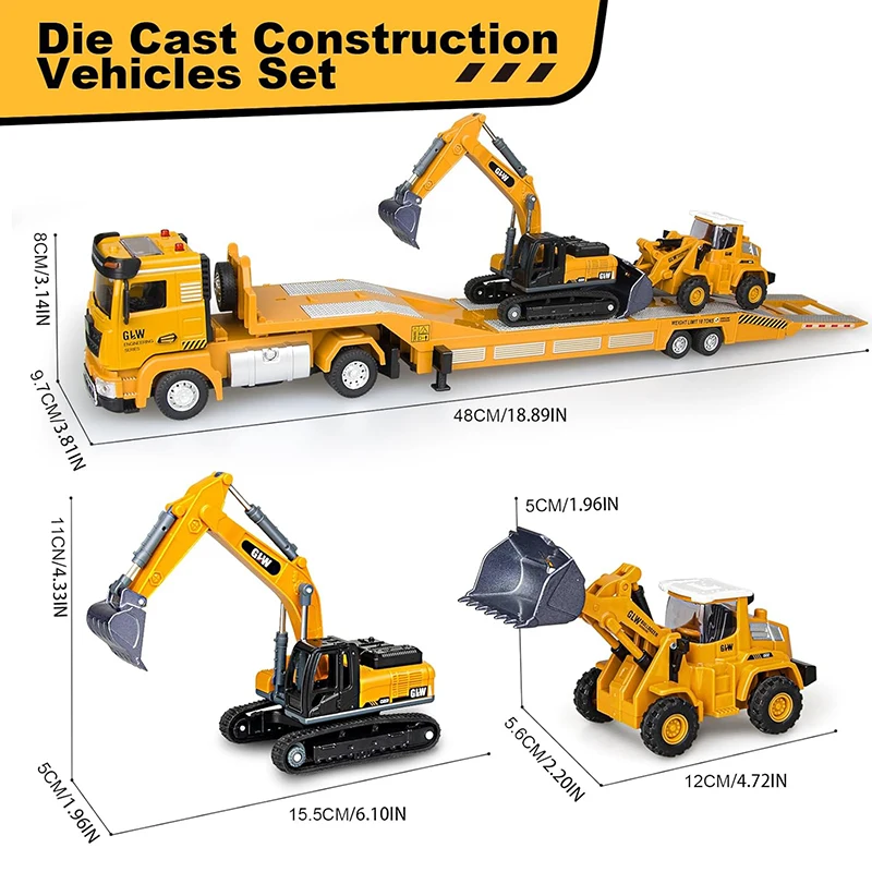 Voiture de remorque 1:40 avec Mini Bulldozer et pelle, modèle d'ingénierie moulé sous pression, jouets de Collection de Construction pour enfants