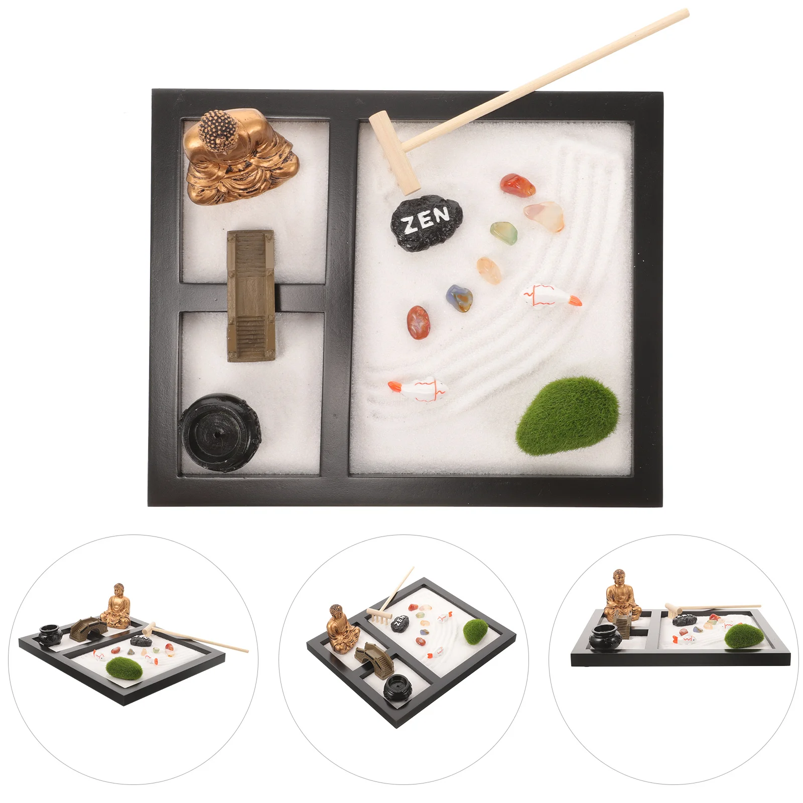 Kit Taman Zen Ornamen Meja Pasir Kayu untuk Dekorasi Kotak Pasir Meja Alat Seni Meditasi Dekorasi Rumah Kantor Lanskap Dekoratif