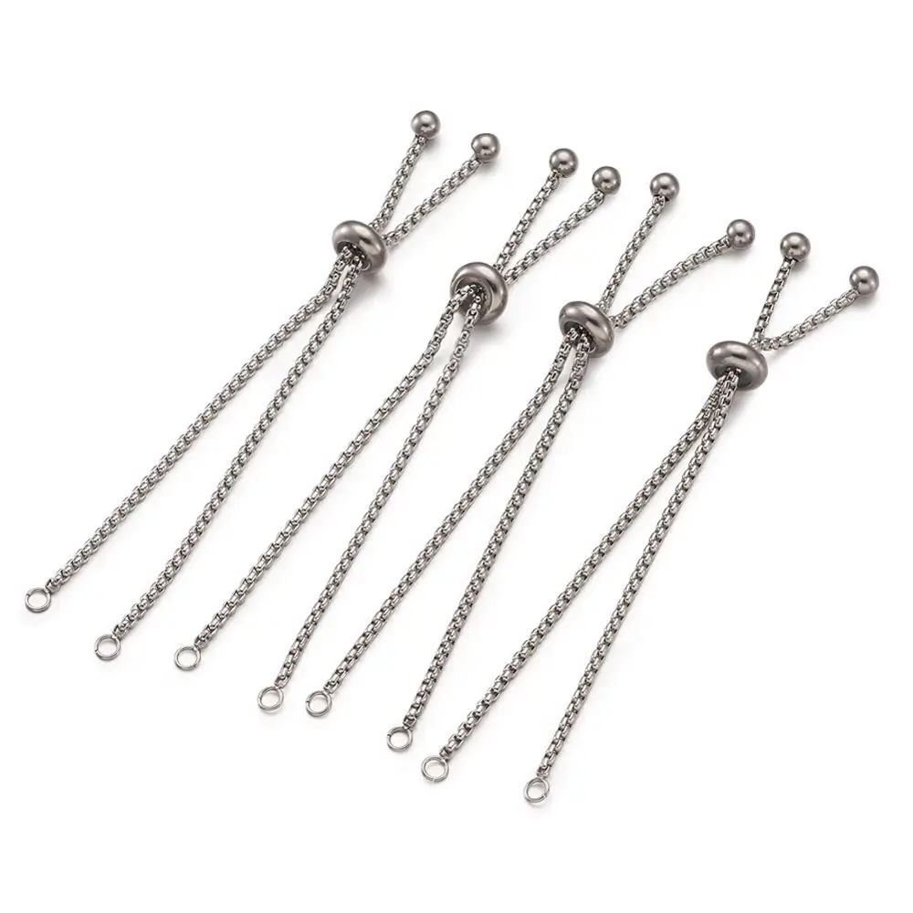 10Pcs Adjustable 304 Stainless Steel Bracelet Makings Slider Extender Box Chains with Ball Ends for DIY Bracele 9