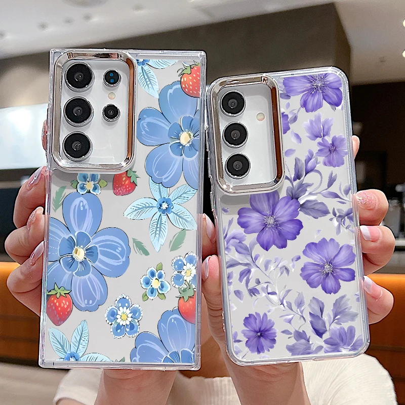 Flowers Pattern Phone Case For Samsung Galaxy S26 S25 S24 S23 Ultra S25 S24 FE A57 A56 A37 A17 A55 A15 A36 A54 Plating TPU Cover