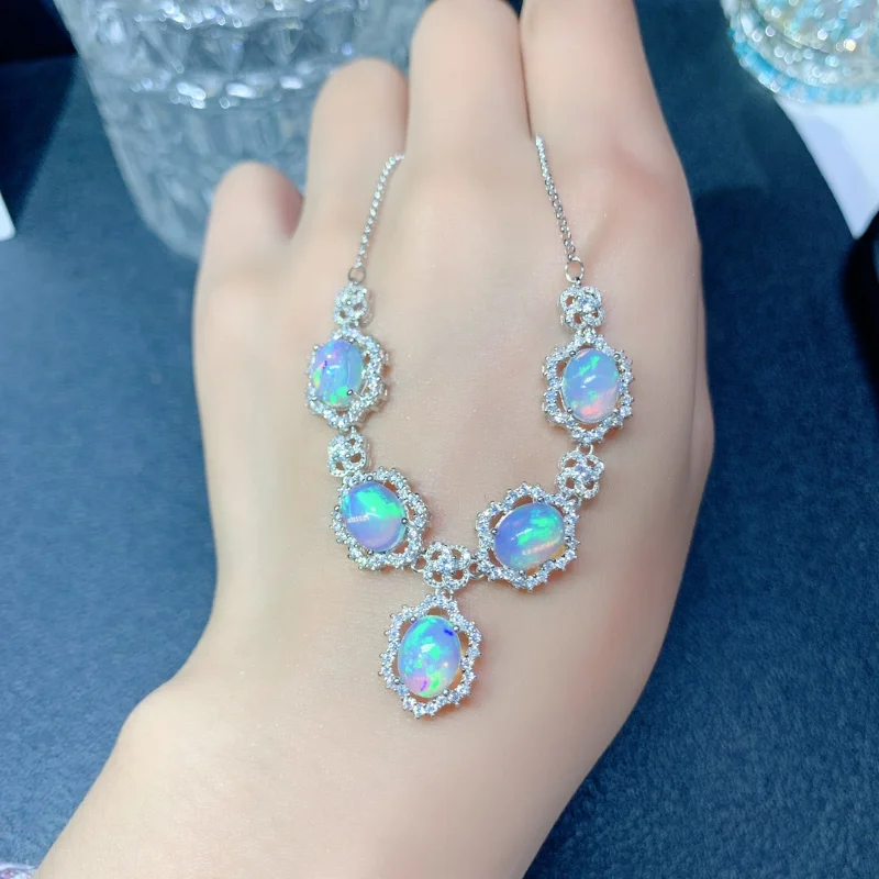 

YULEM 7mm*9mm VVS Grade Natural opal Necklace Pendant for Daily Wear Fashion Gemstone Silver Pendant Gift for Woman