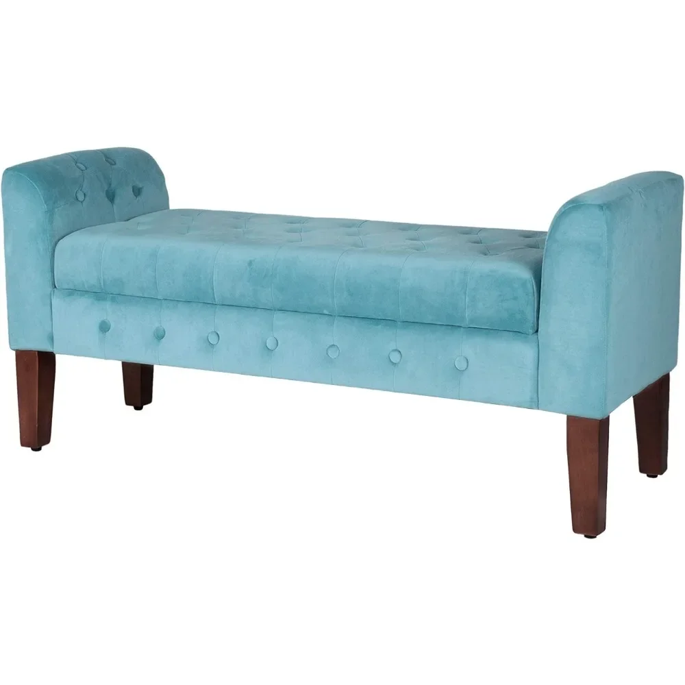 Velvet Tufted Storage Bench Settee With Hinged Lid Stool Teal Freight Free Furniture Pouf Living Room Home