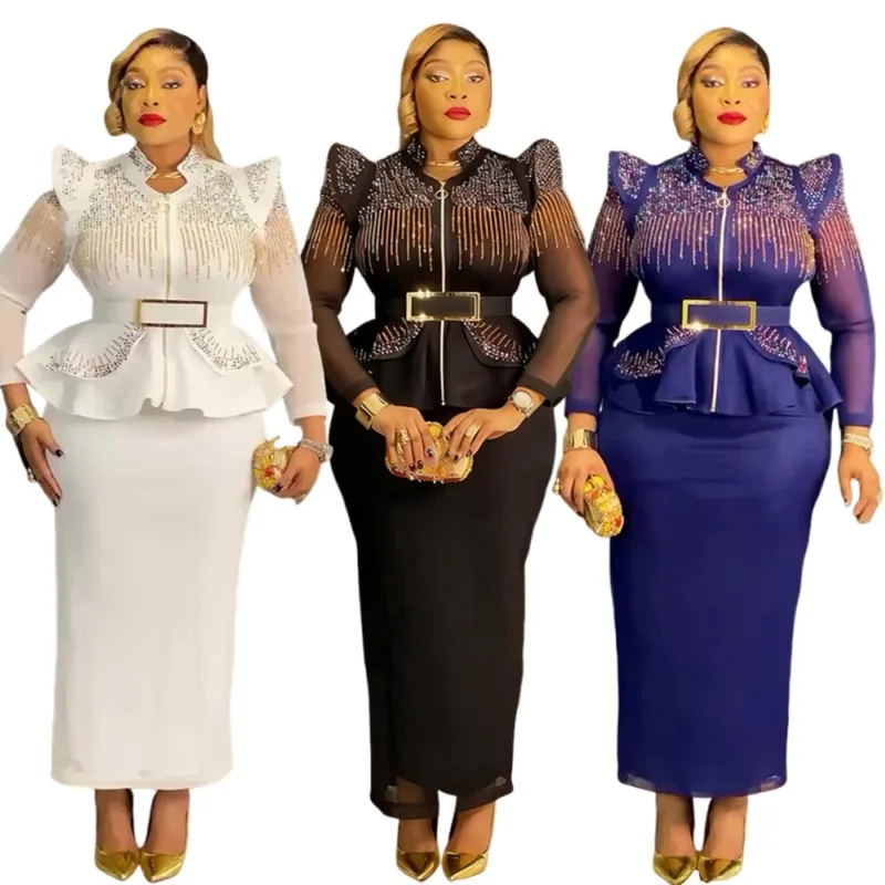 

2026 Spring African Clothes for Women Fashion long sleeve polyester Dashiki Ankara Outfit Robe Plus Size Wedding Party Dresses