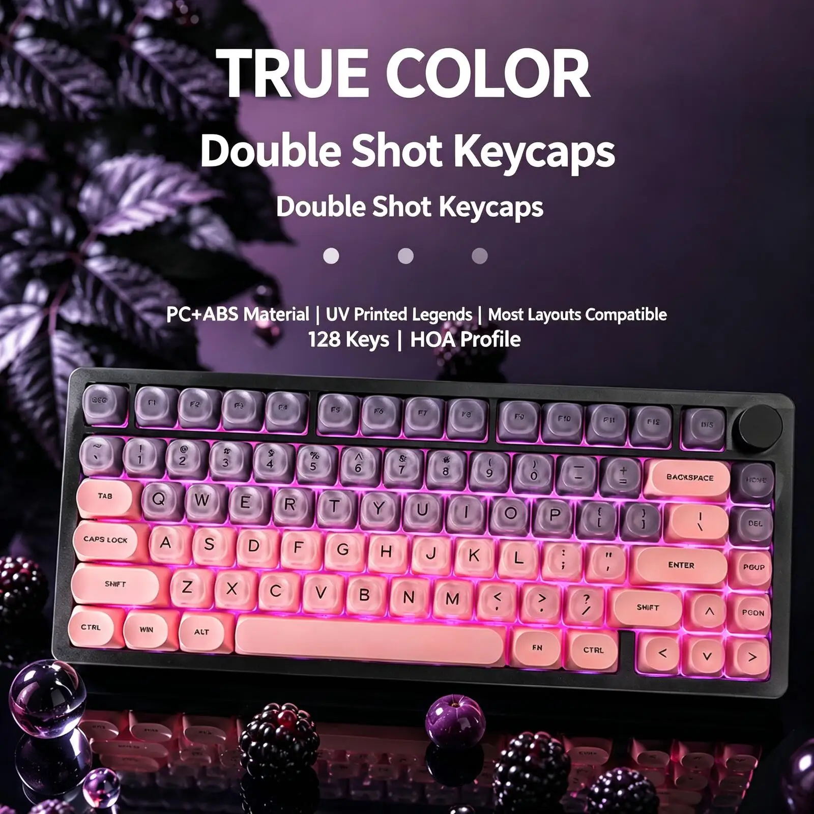 128 Keys HOA Profile Double‑Shot Liquid Foundation Design Keycaps PC+ABS UV Printed PBT‑Feel Keycap Set For Mechanical Keyboard