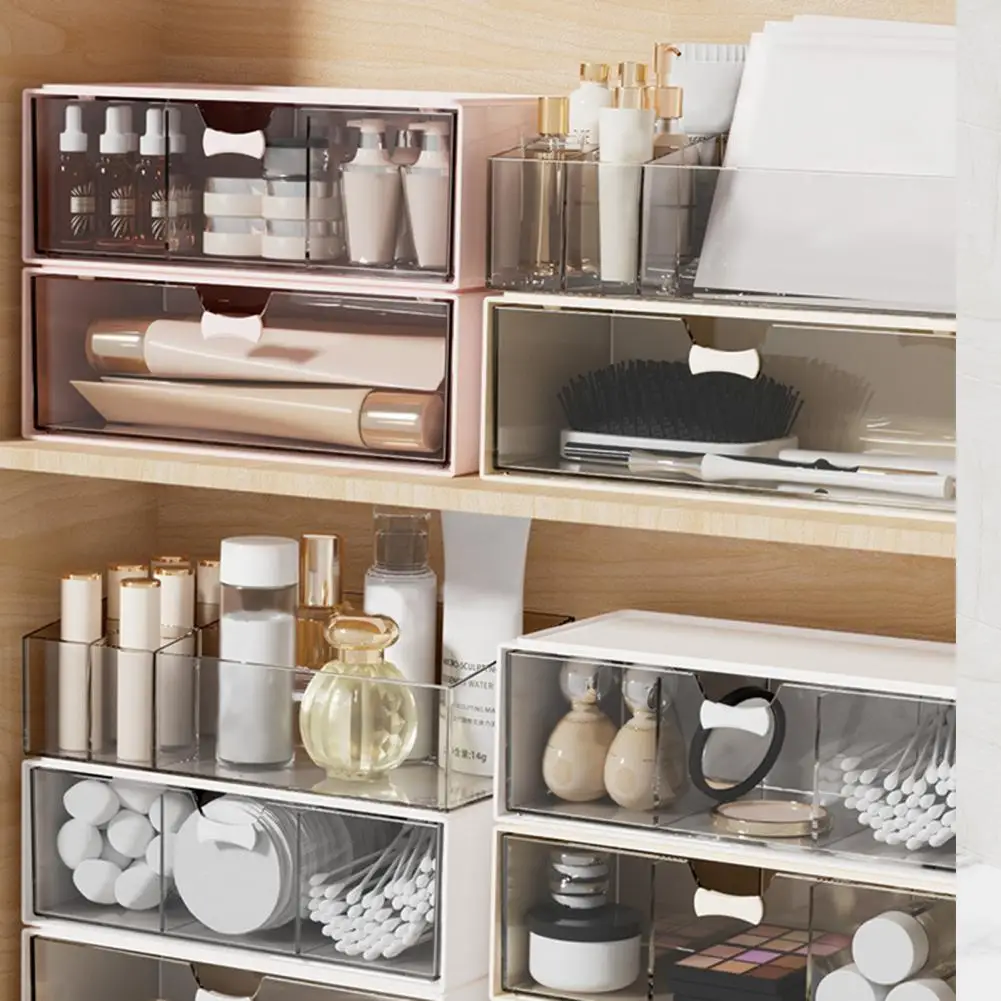 

Easy-pull Storage Box Countertop Cosmetic Storage Box Capacity Dustproof Drawer Cosmetic Storage Box for Makeup Office Supplies