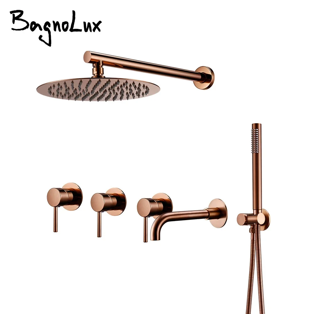 Rose Gold Shower Faucet Bathtub Faucet Set Bath Mixer Tap Bathroom Rainfall Head Shower Hot And Cold Kit In 3 Ways Shower System