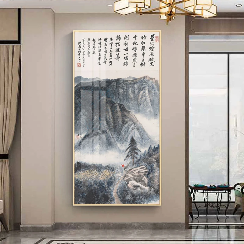 

Chinese Style Ink Painting Alpine Canvas Decorative Painting Bedroom Living Room Wall Art Posters Solid Wood Scroll Paintings