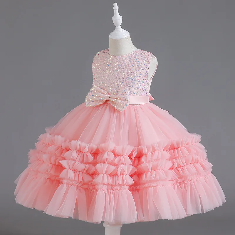 2024 Girls Luxury Elegant 3 7 10 12 Years Old Spanish Party Birthday Wedding Gala Holiday Presentation Pink Dresses Kids Clothes