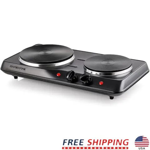 Table de cuisson électrique Portable à Double brûleur 1700W, plaques chauffantes en fonte, contrôle de la température réglable, facile à nettoyer, sûre et robuste