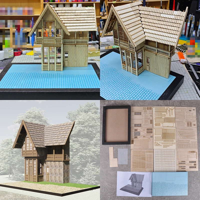 

Assembly Architectural Building model Wooden house diorama Scale model kit tank Wood Display Base car display stand 1/35