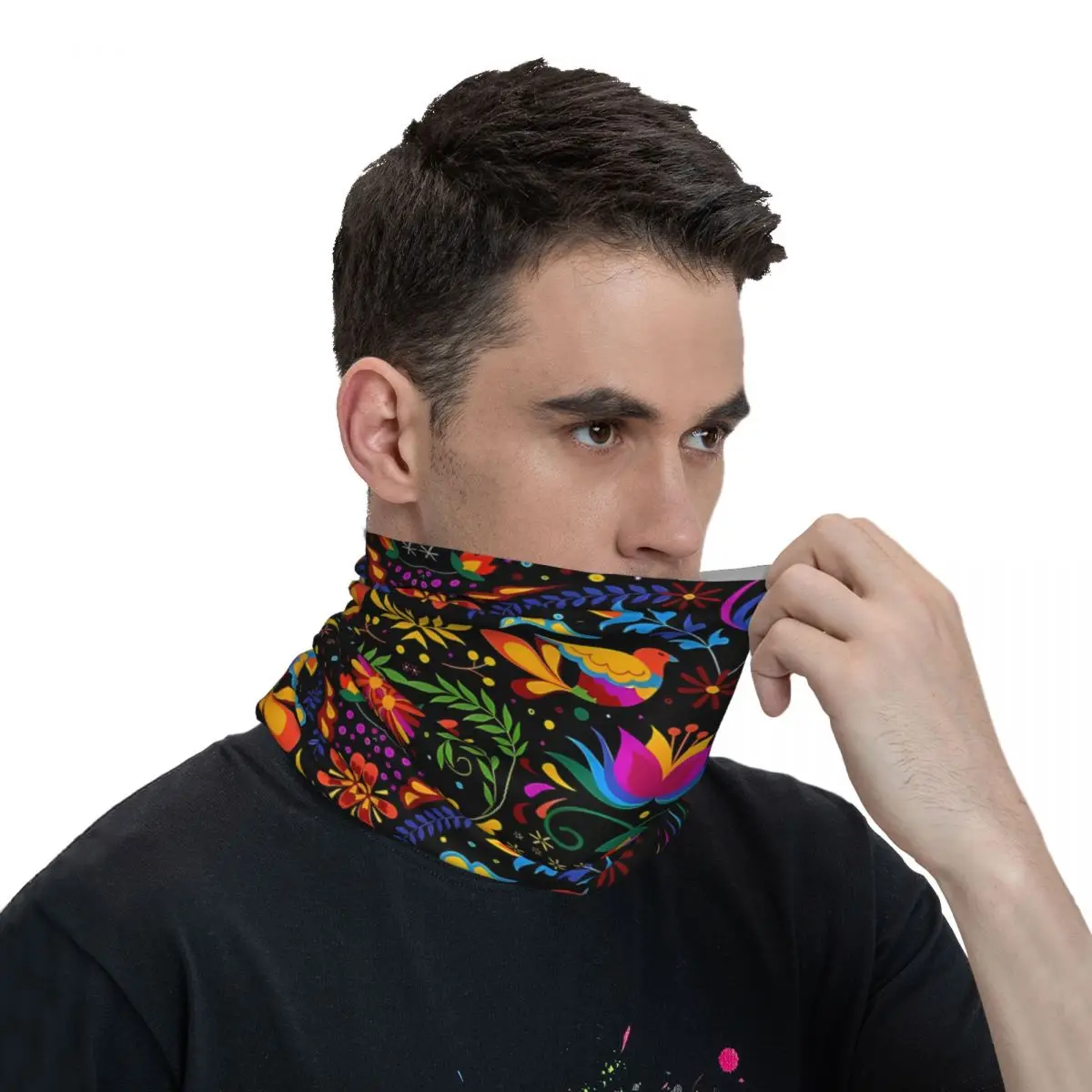 Mexican-Flowers-And-Birds-Jigsaw-Puzzle Thin Bandana Neck Gaiter Mexican Floral Wrap Scarf Headband Neck Cover