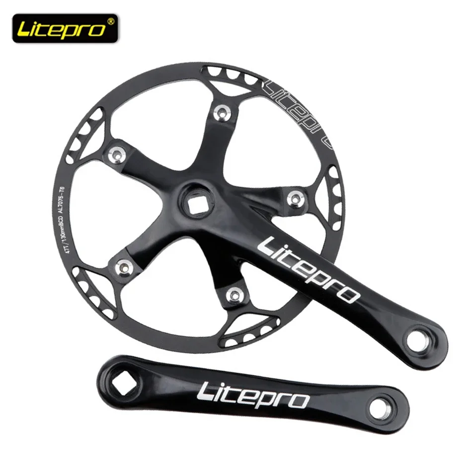 Litepro Folding Bicycle Crankset Wide and Narrow Teeth 130BCD Chainring 45/47/53/56/58T Square Hole 170mm 130BCD 5claw Crank