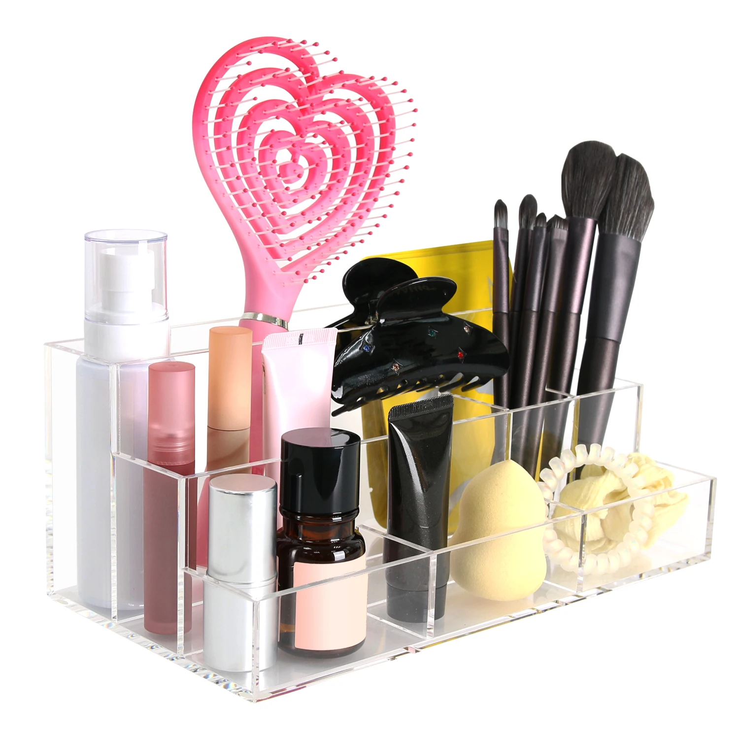 Scatola portaoggetti in acrilico, scatola portaoggetti trasparente con divisorio, multiuso per gioielli, trucco, cosmetici, cancelleria e sm