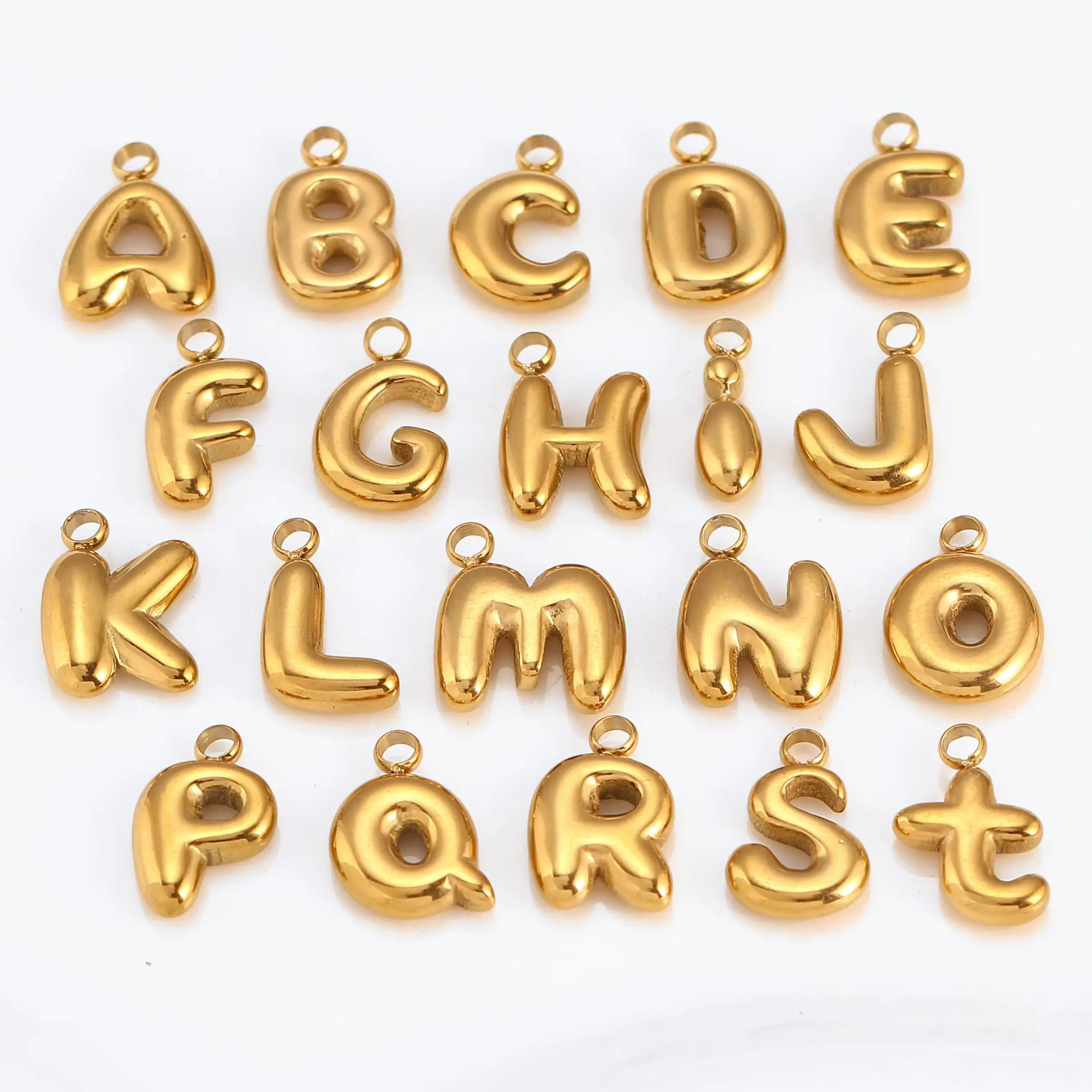 3Pcs Bubble Letter Charms Fadeless Gold Color PVD Plated Balloon Alphabet  A-Z Pedant DIY Initial Necklaces Women Jewelry Making