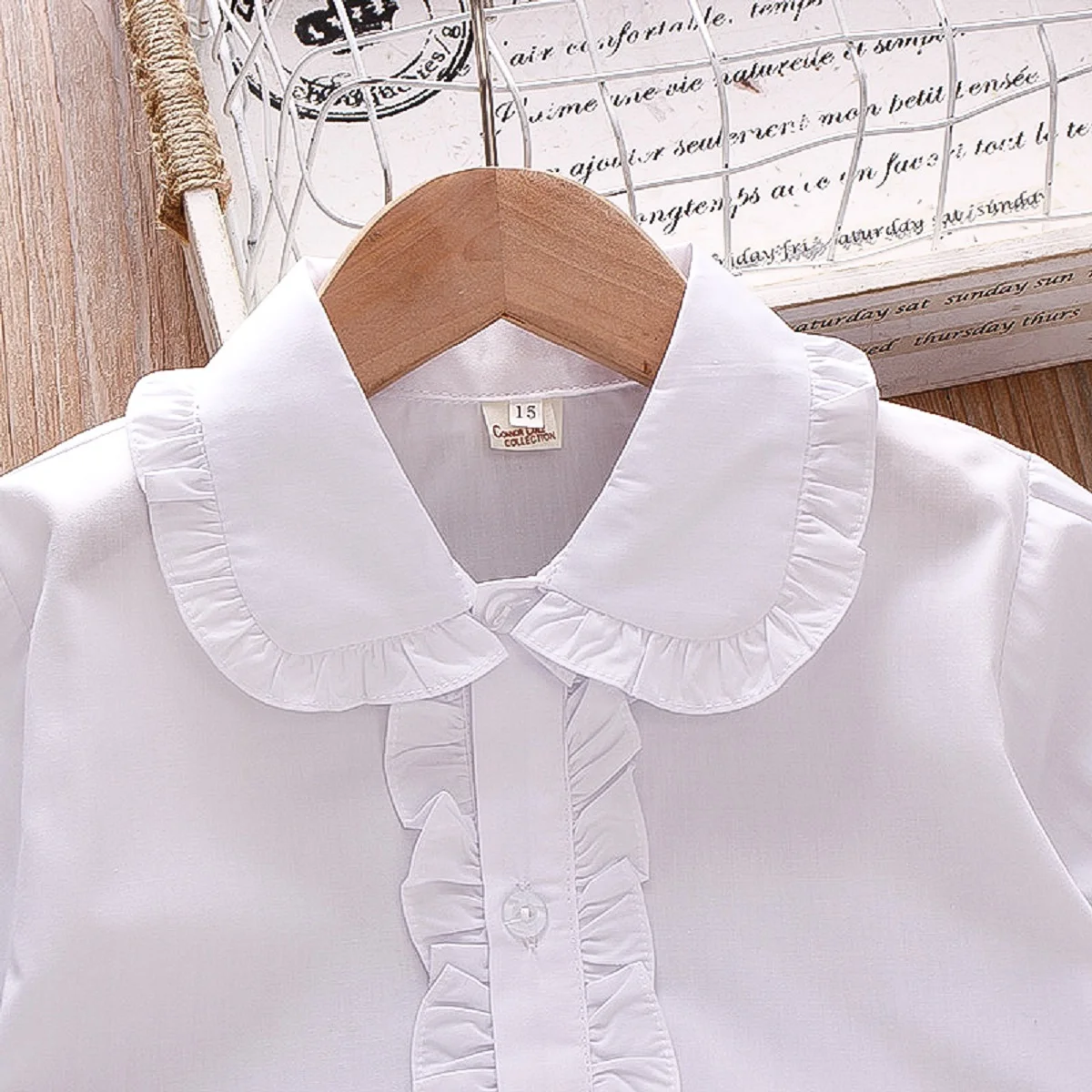 New Summer Baby Girls Shirt Lace Button Fold Bubble Sleeve Solid Color White Shirt With Simple Shirt Casual Style