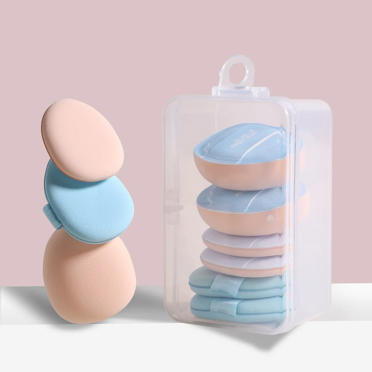 6개 미니 핑거 퍼프 세트(박스 포함), 습식 및 건식 컨실러 에어 쿠션 퍼프, 눈, 코, 얼굴 메이크업용.