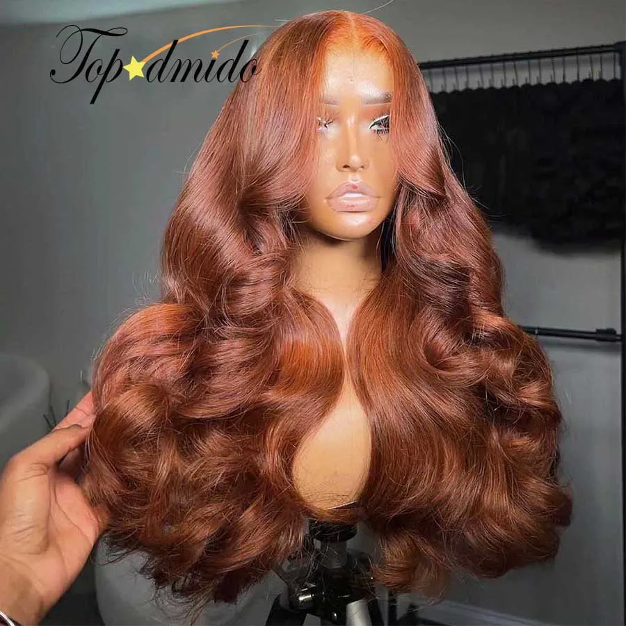 Topodmido 250 Density Dark Ginger Color 13x4 Lace Front Wigs with Middle Part Body Wave Brazilian Hair 13x6 Lace Wig