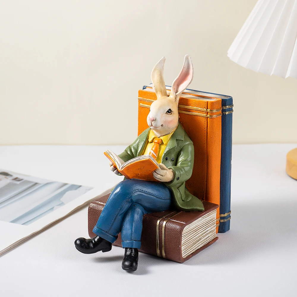 

Mr Rabbit Sculpture Reading Resin Ornament Home Decoration for Living Room Office Ornament Desk Study Room Personalized Gifts