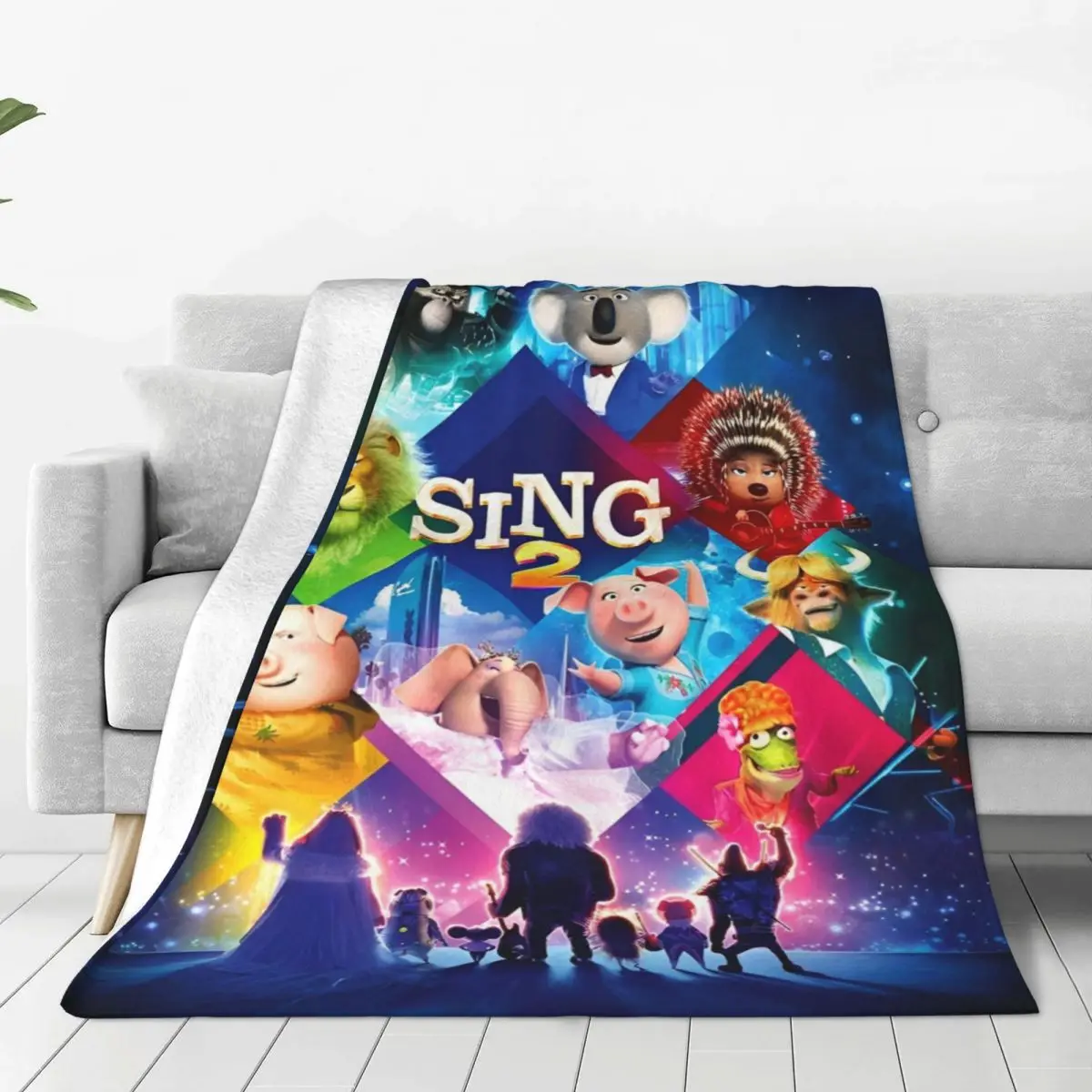 Sing 2 Movie All Characters Wool Blanket Cartoon Cute Throw Blankets for Home 150*125cm Rug Piece Lightweight