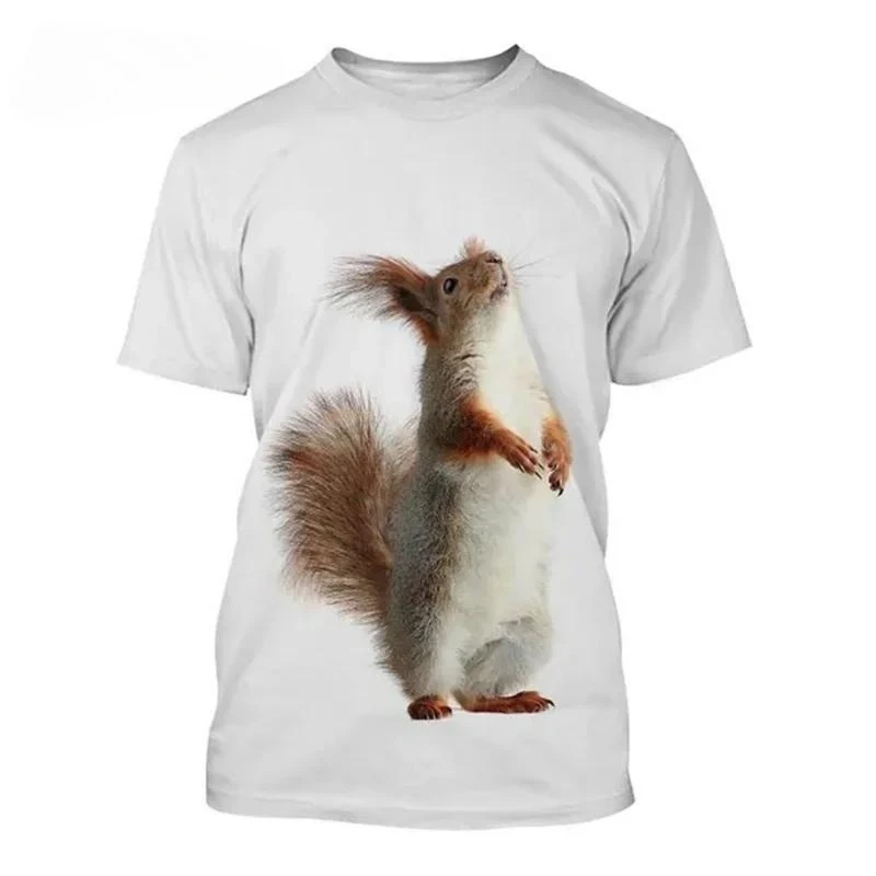 

Cute Squirrel Pattern Animal 3D Printed T-shirt for Summer 2025, Simple and Casual Short-sleeved T-shirt for Adults and Children