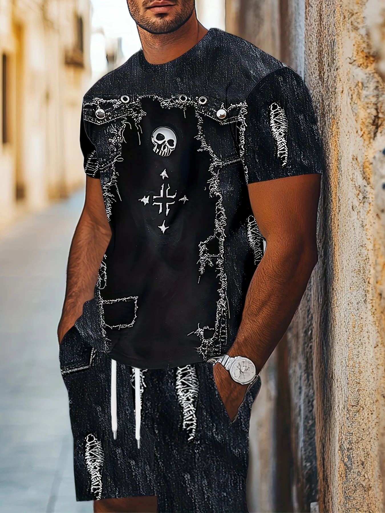 New Summer Men's Sportswear Short-Sleeve T-Shirt Set Streetwear Two-Piece Outdoor Travel Outfit Relaxed-Fit Shorts Training Suit