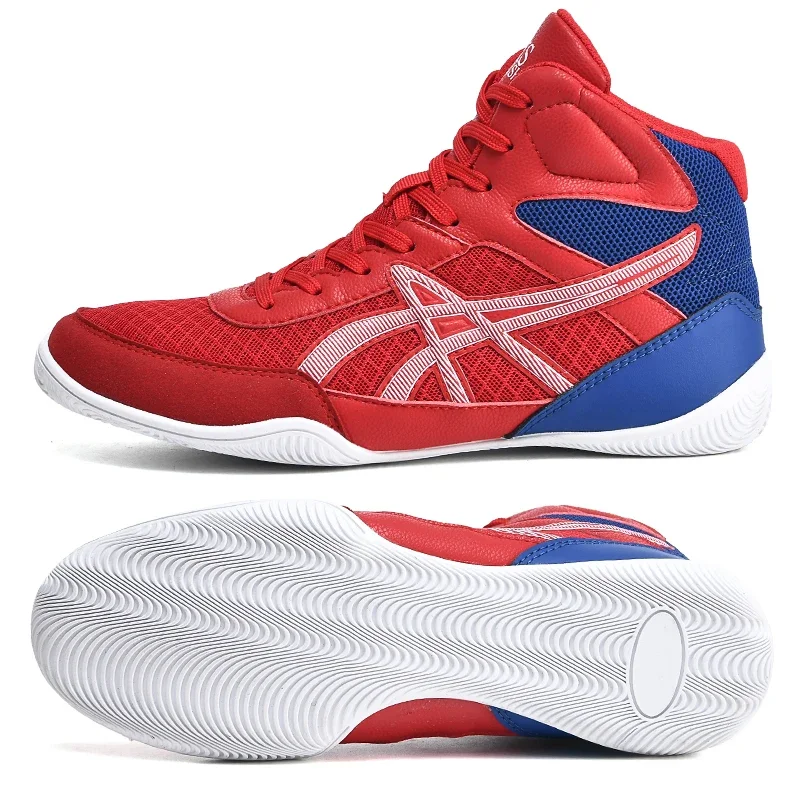 2023 Mens Professional Boxing Shoes Men Light Weight Wrestling Shoes Breathable Mesh Boxing SneakersBlack Red Athletic Sneakers