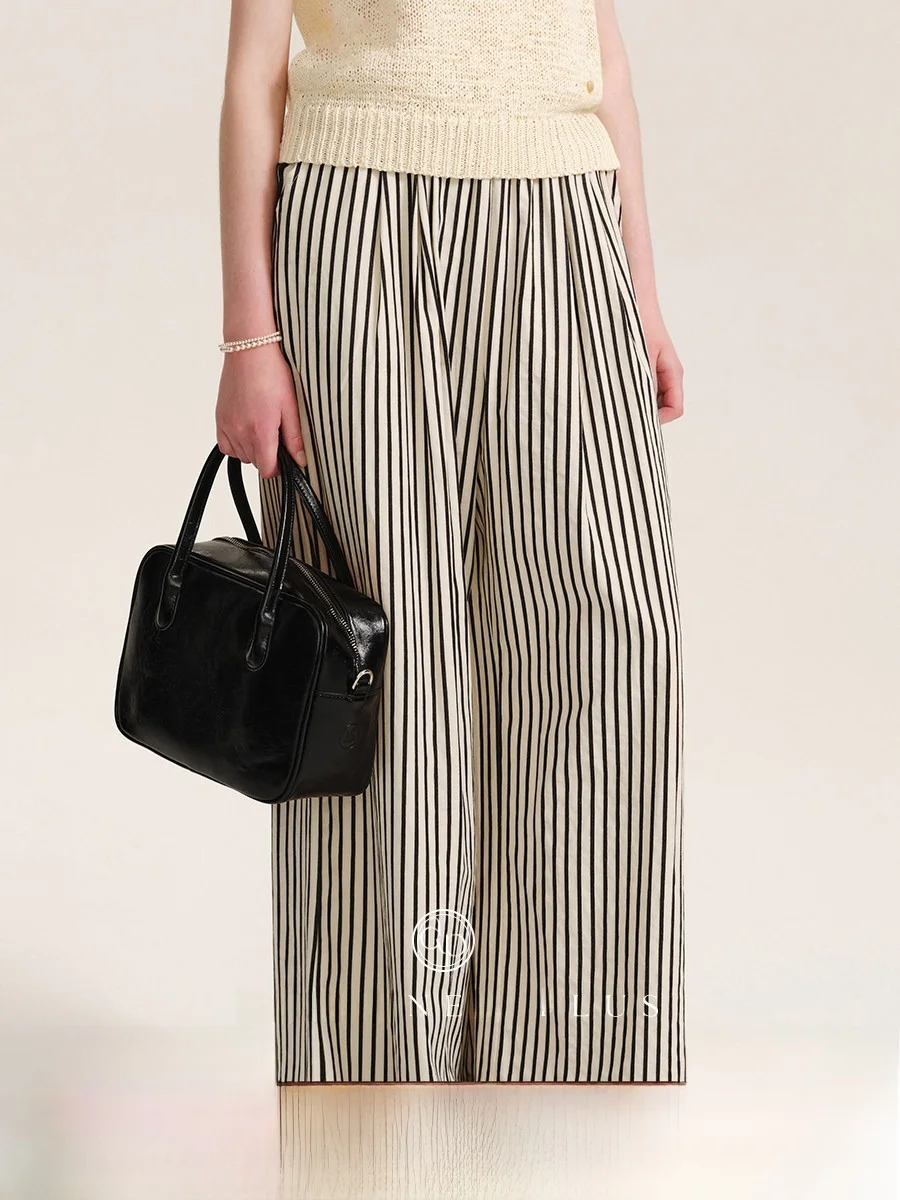 

Ретро-брюки в полоску с эластичным поясом, свободного кроя, легкие, широкие, повседневные, удобные, дышащие, из смесового хлопка, для ежедневной носки