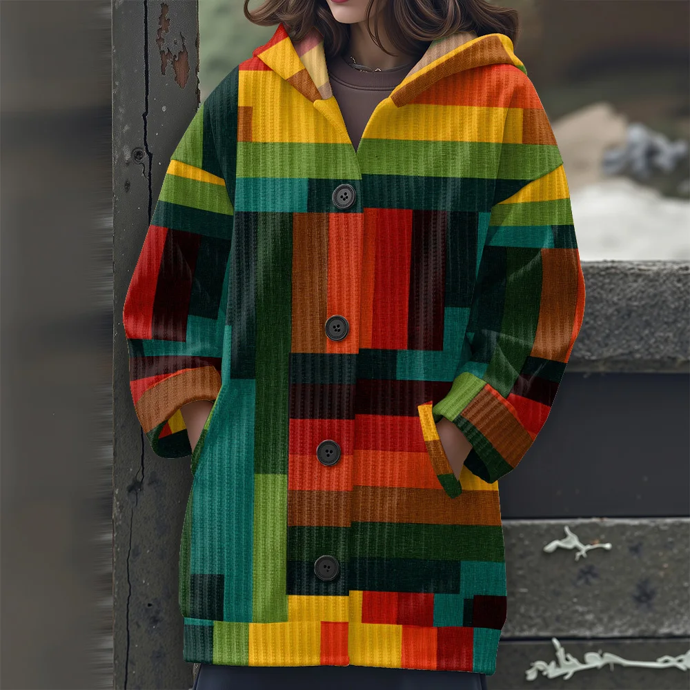 추상 기하학 캐주얼 여성용 스웨터 불규칙한 라인 긴 스웨터 기하학적 줄무늬 긴팔 스웨터