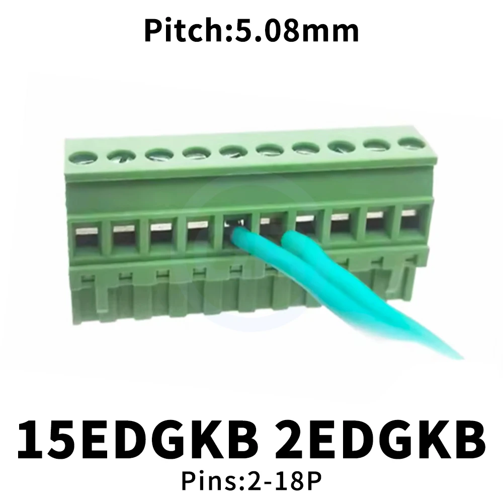 (10 pcs) KF 2EDGKB - 5.08mm Side Outlet Vertical Terminal Block Connector Upright Green Plug Socket KF2EDGKB 2~18P 15EDGKB 5.08