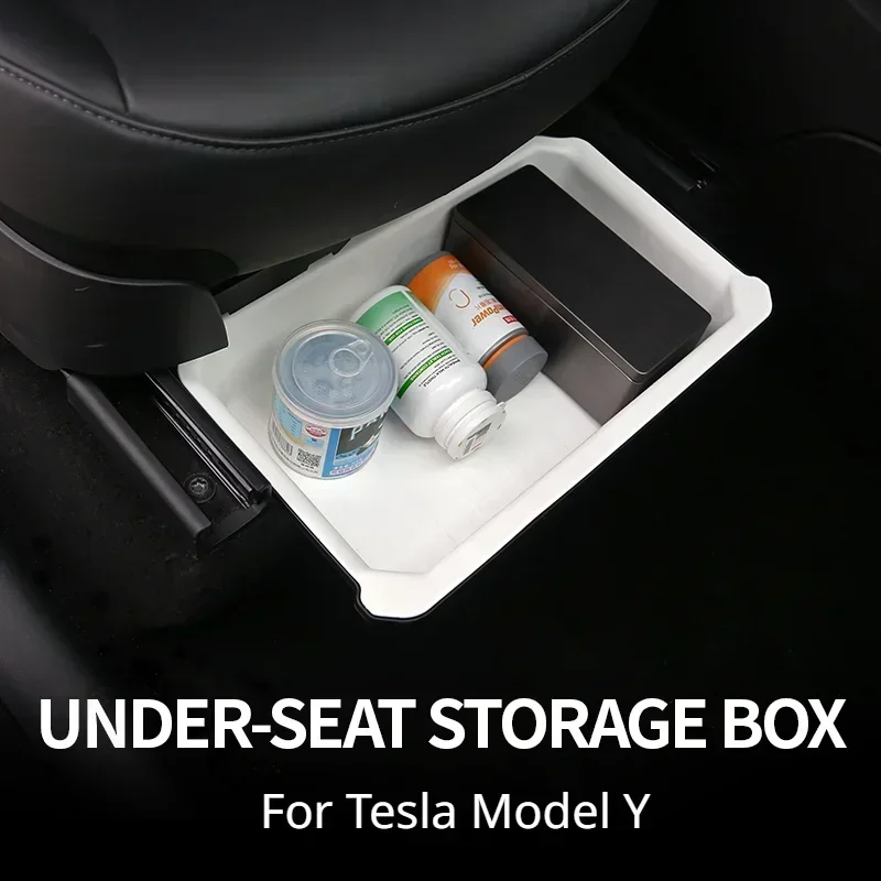 Under-seat Storage Box For Tesla Model Y Double Layer Pull Push Drawer Waterproof TPE Silicone Modely Car Interior Accessories