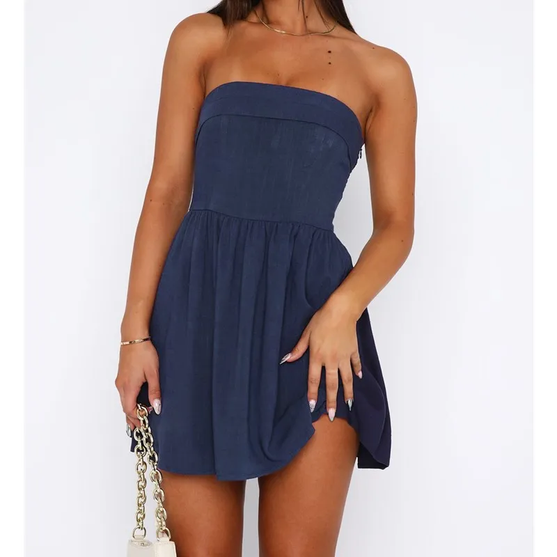 Mulheres verão casual vestido sem alças volta amarrar recorte sem costas mini vestido evasê para coquetel festa praia