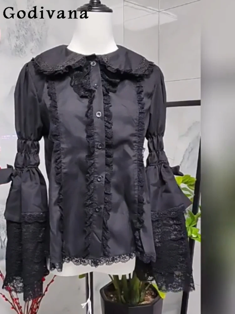 

2025 Новая элегантная и великолепная японская оригинальная рубашка в стиле Лолиты с большими рукавами, кружевная кукольная рубашка в готическом стиле, милая крутая универсальная рубашка для девочек