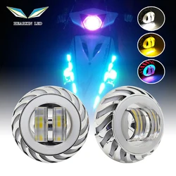 Car Motorcycle 8000LM Headlight LED Angel Devil Eyes Headlight Projector Lens High/Low Beam Strobe Spotlight DRL Dual Halo Lamp