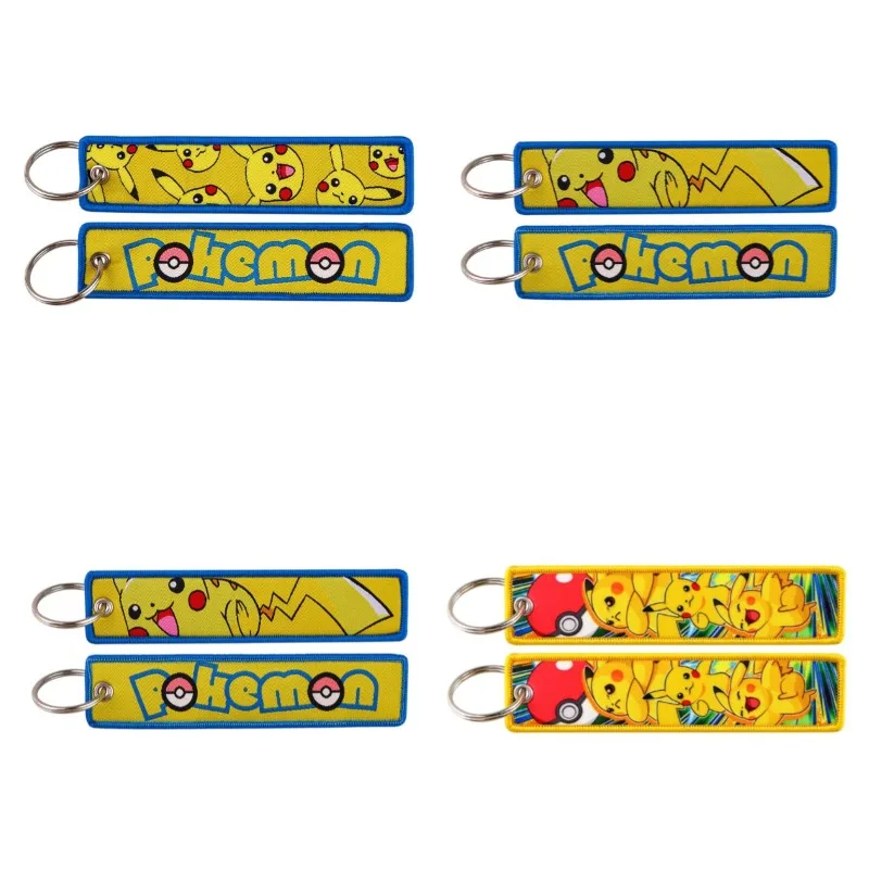 

Hot Cute Anime Pikachus Key Tag Embroidery KeyRing for Cars Bag Backpack Chaveiro Embroidery Key Fobs Fashion Gifts